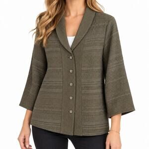 Habitat Sz Medium Olive Green Long Sleeve Wearable Art Blouse Shirt Top Fall